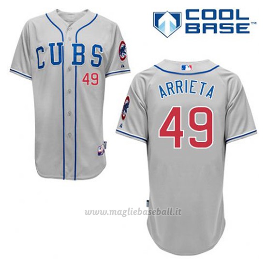 Maglia Baseball Uomo Chicago Cubs 49 Jake Arrieta Grigio Alterner Cool Base